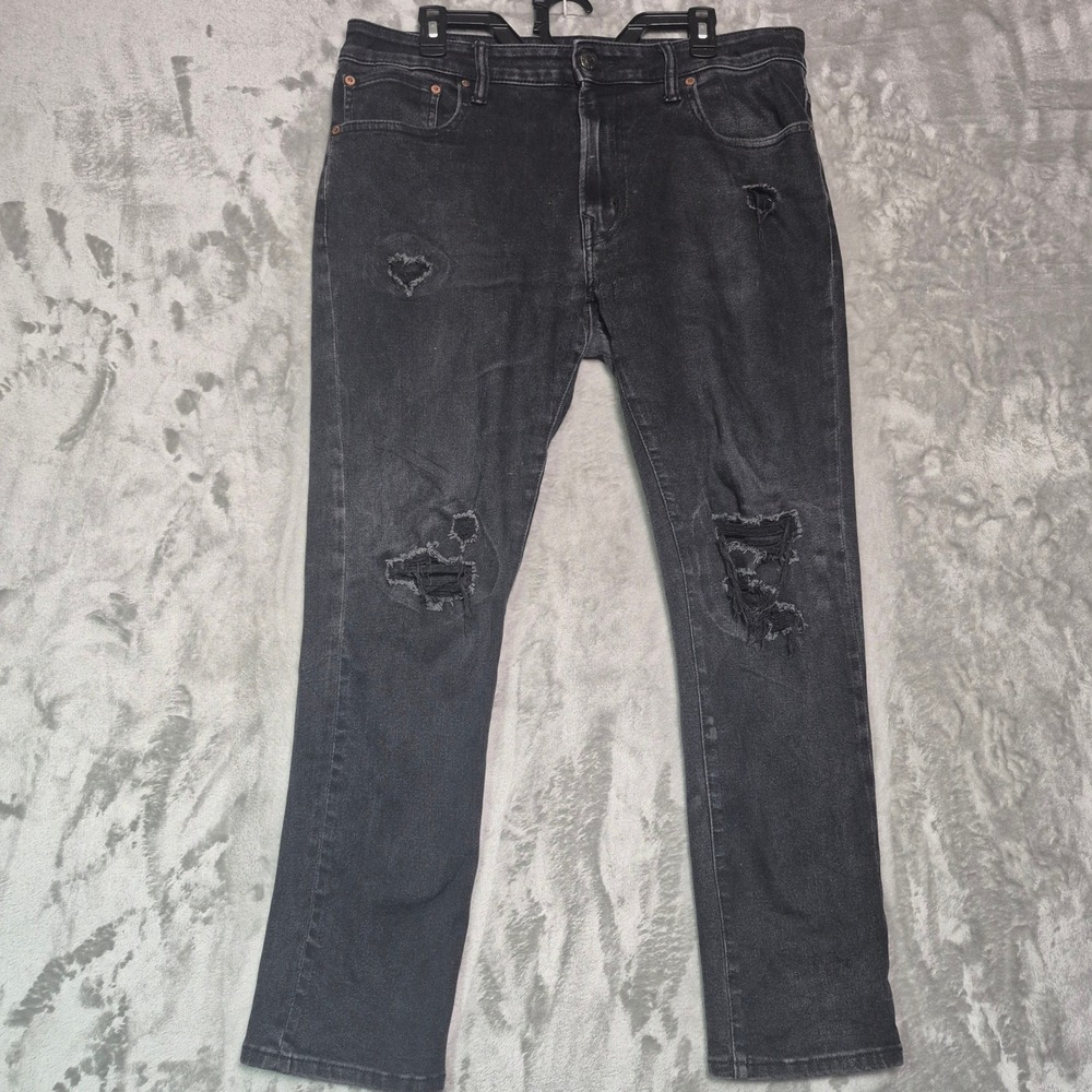 American Eagle Airflex+ Slim Distressed Black Jeans Mens 34x30 Ripped Denim